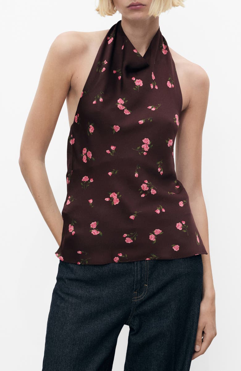 MANGO Draped Floral Halter Top, Main, color,