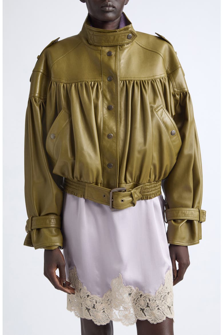 Crop Plongé Leather Jacket, Main, color, EUCALYPTUS