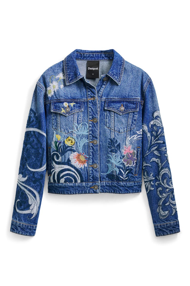 Embroidered Denim Trucker Jacket, Alternate, color, MEDIUM BLUE