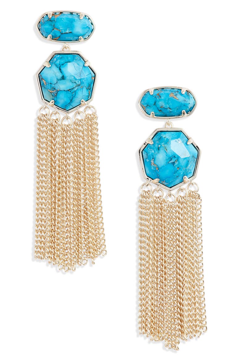 Tae Fringe Statement Earrings, Main, color, GOLD BRONZE VND TURQ