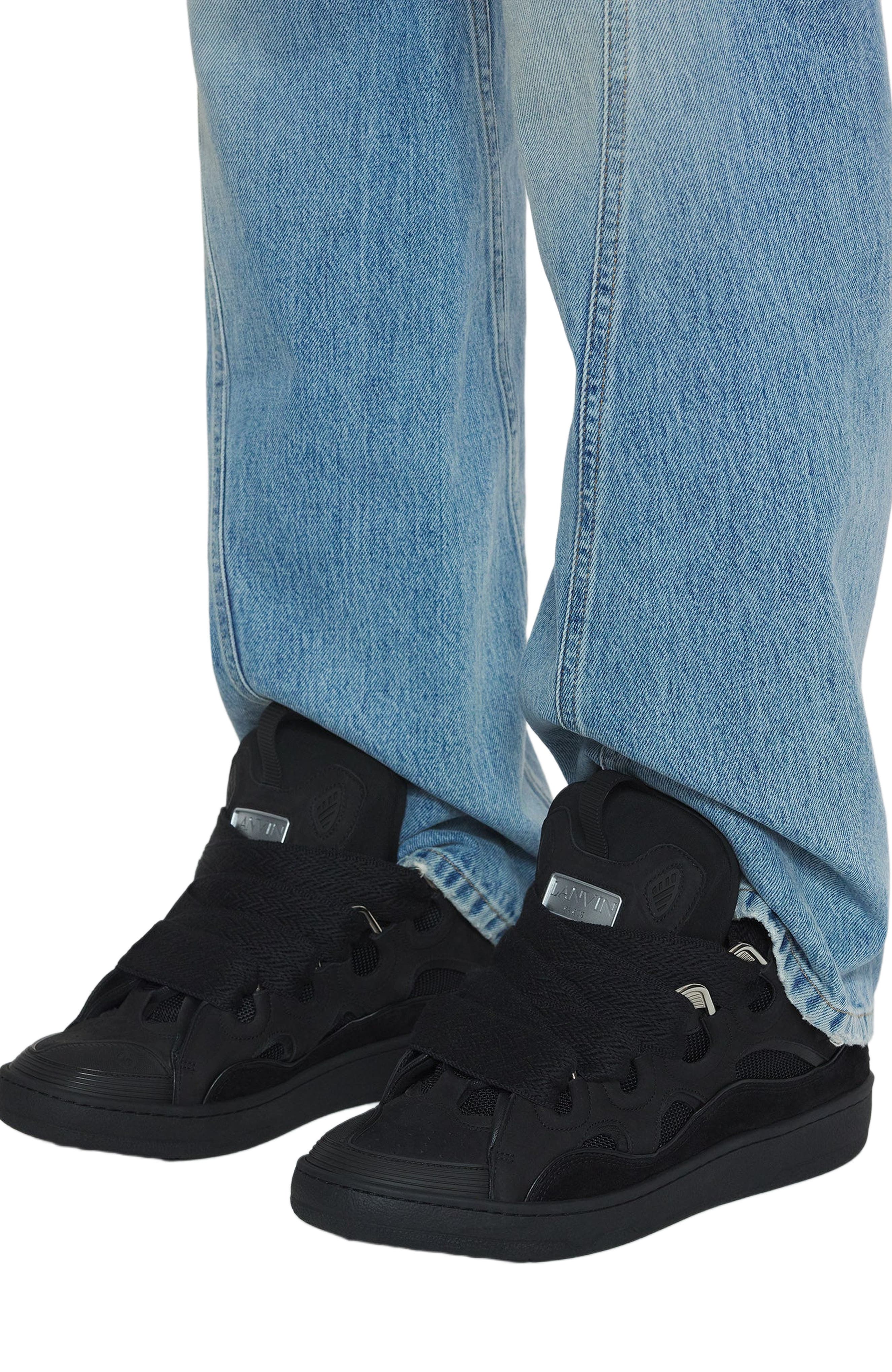 Lanvin Curb Leather Sneakers, Alternate, color, Black-Black