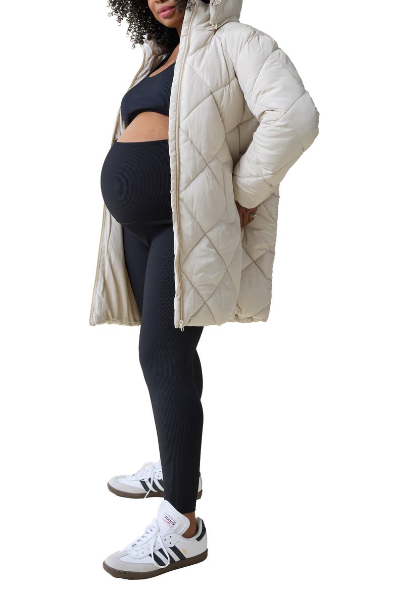 Quilted Longline Maternity Puffer Coat, Alternate, color, STONE