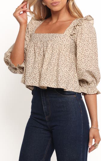 Belakey Floral Print Cotton & Linen Crop Top