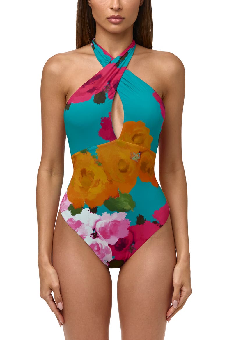 Halter Neck Bodysuit, Main, color, FLORA SPRITZ