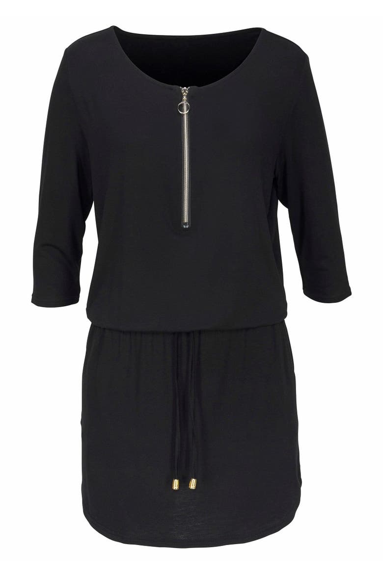 Zipper Detail Mini Dress, Alternate, color, Black