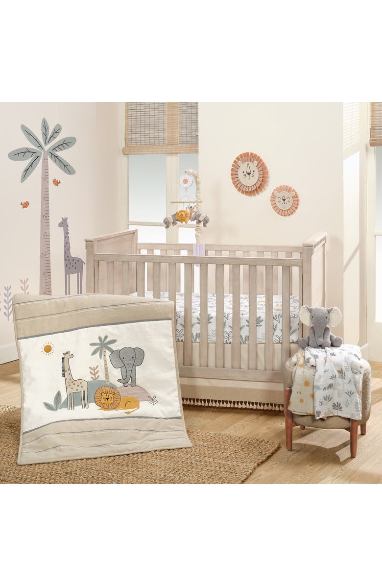 Lambs & Ivy Jungle Adventure 100% Cotton Baby/Toddler Fitted Crib Sheet, Alternate, color, White Multi