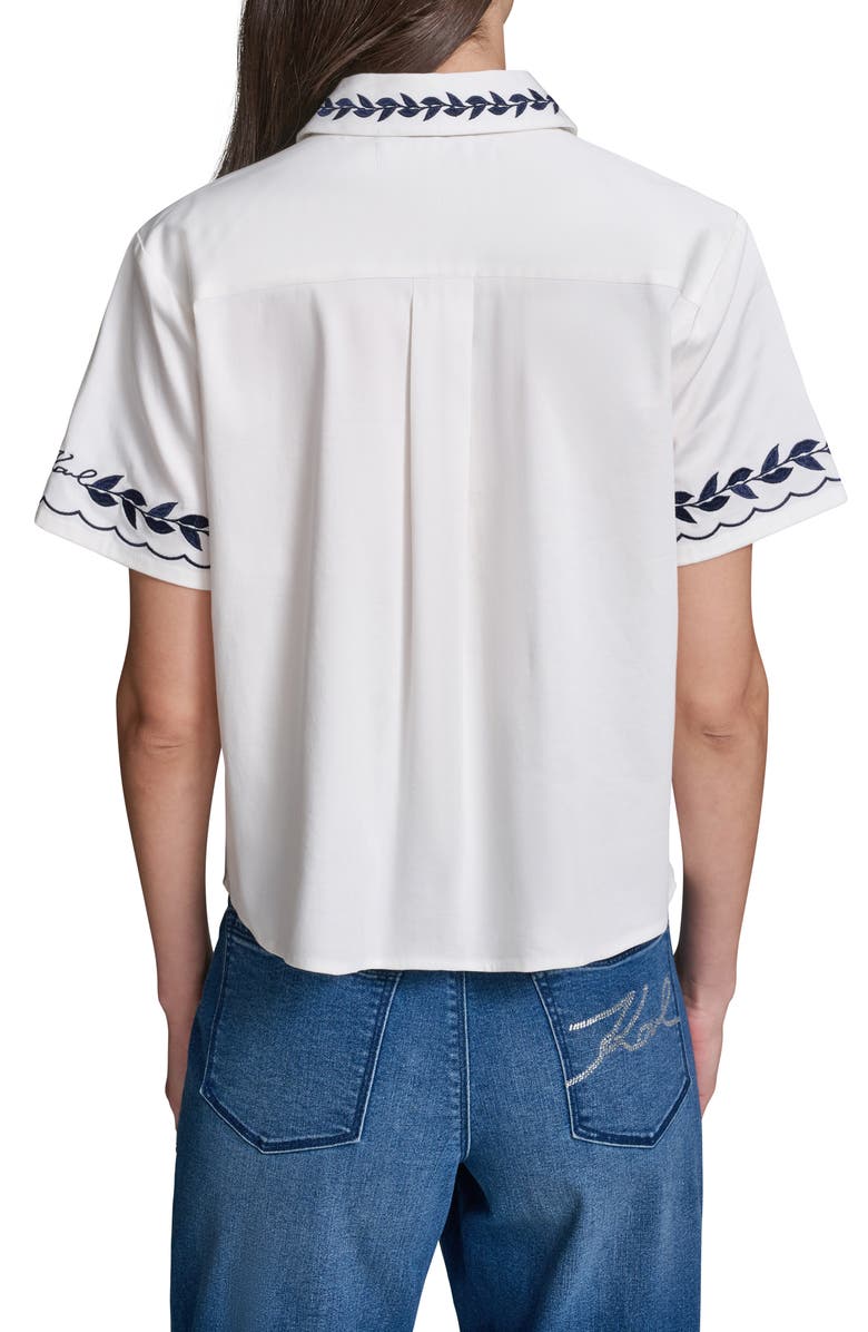 KARL LAGERFELD PARIS <p>Embroidered Button-Up Shirt</p>, Alternate, color, Soft White