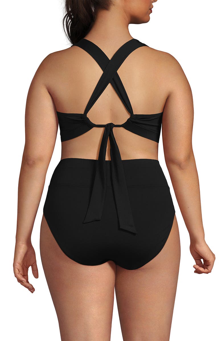 Lands' End Chlorine Resistant V-neck Midkini Swimsuit Top and High Leg High Waisted Bottoms 2 Piece Set, Alternate, color, Black