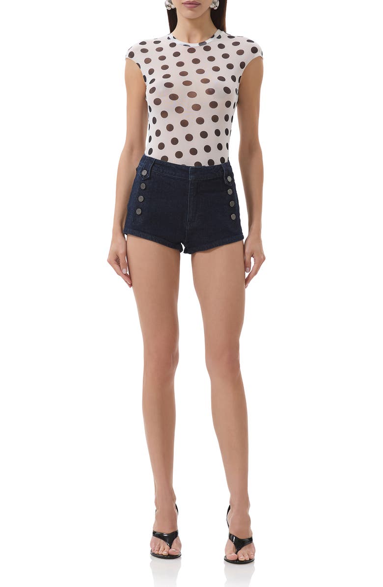 AFRM Nina Print Cap Sleeve Mesh Top, Alternate, color, Blanc Dot