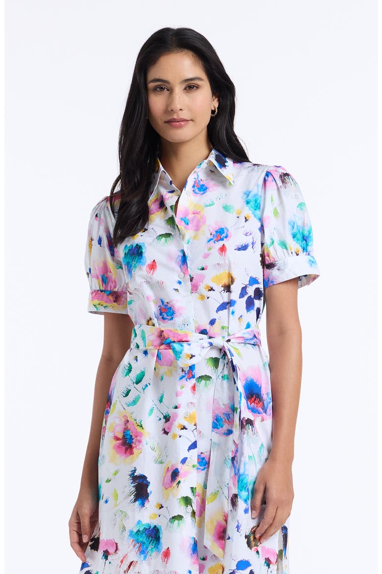 Carolina Floral Short Sleeve Cotton Shirtdress, Alternate, color, WHITE MULTI