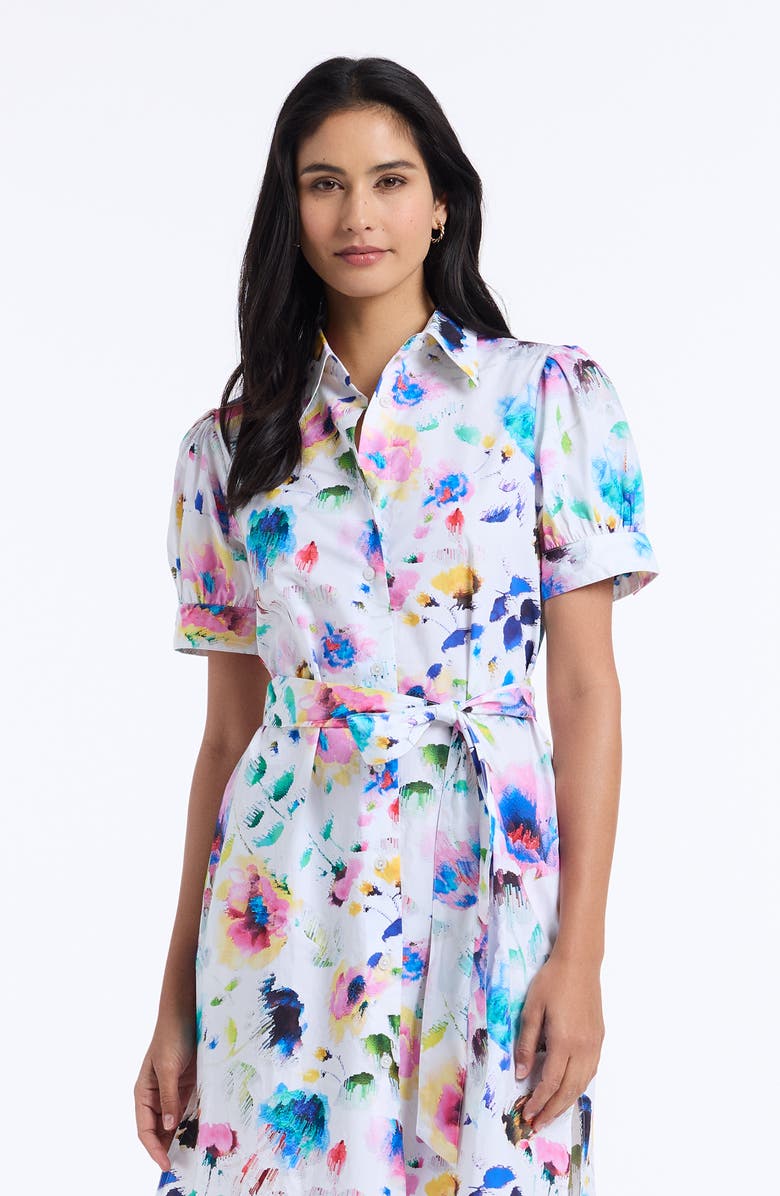 Robert Graham Carolina Floral Short Sleeve Cotton Shirtdress, Alternate, color, White Multi