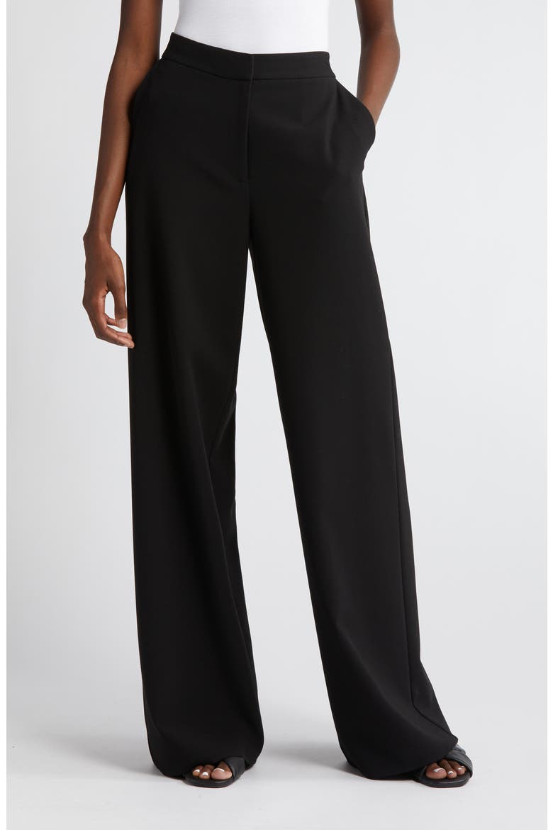 Flat Front Wide Leg Pants, Main, color, BLACK