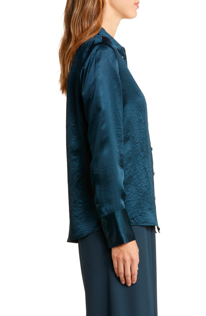 Nordstrom Hammered Satin Button-Up Shirt, Alternate, color, Navy Blueberry