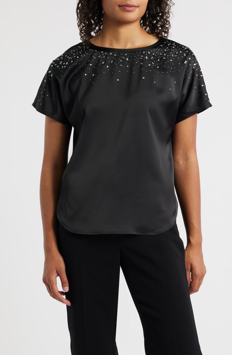 Anne Klein Bateau Neck Heat-Set Crystal Top, Main, color, Anne Black