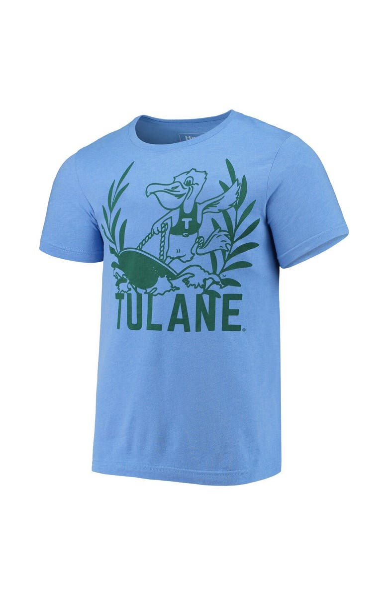 HOMEFIELD Men's Homefield Heathered Blue Tulane Green Wave Vintage Pelican T-Shirt, Alternate, color, 
