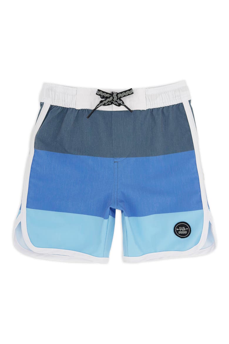 Kids' Colorblock Scallop Board Shorts, Main, color, NAVY