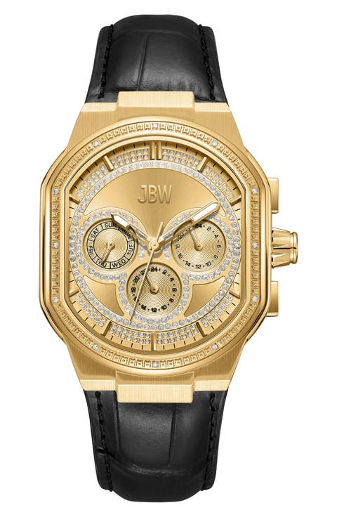 Orion Diamond Leather Strap Watch, 39mm