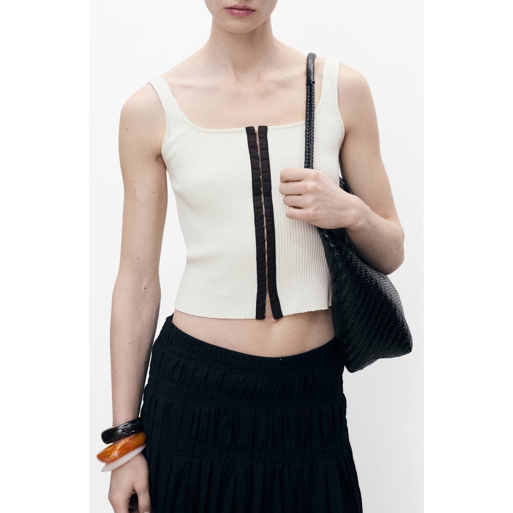 Mango Contrast Placket Rib Tank In White