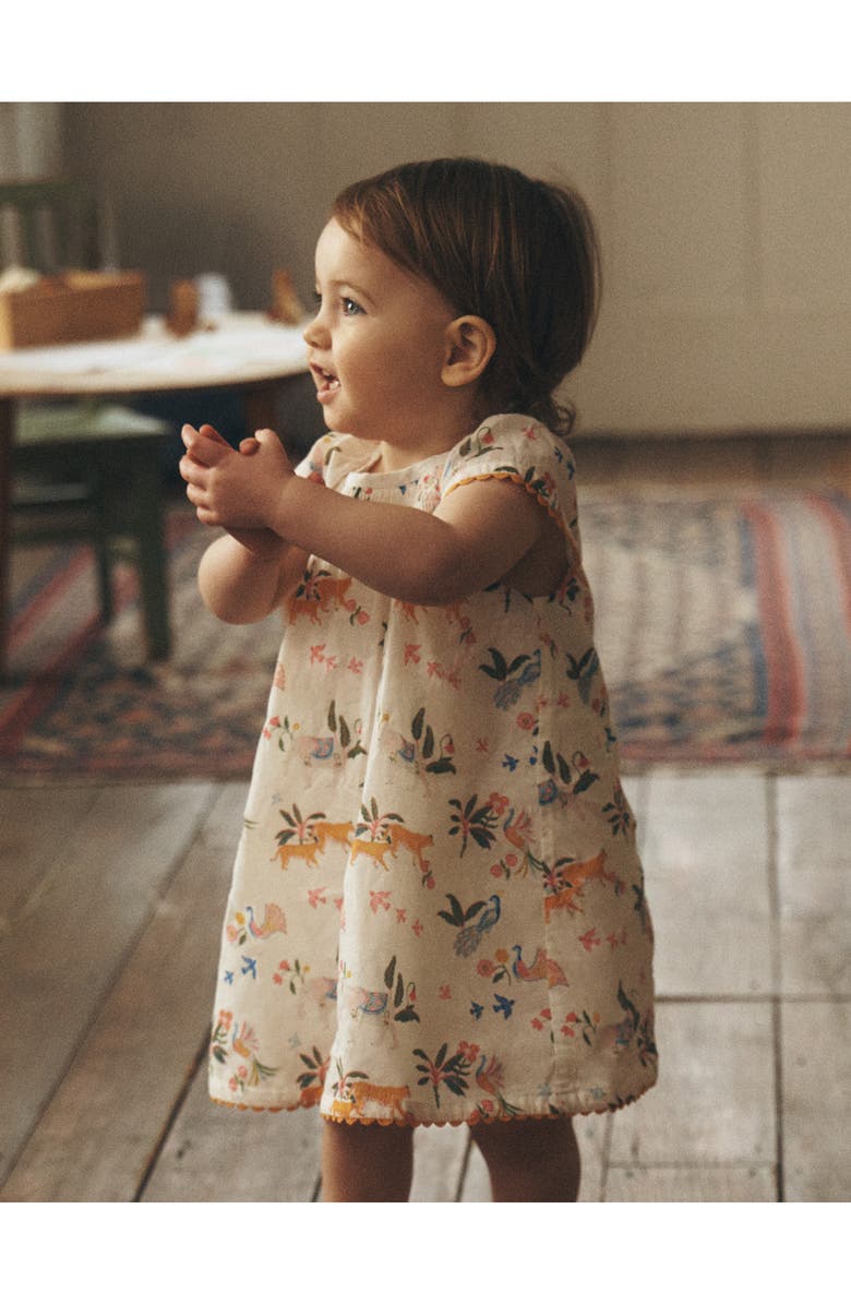 Mini Boden Floaty Shirred Dress, Alternate, color, Ivory Jungle Animals