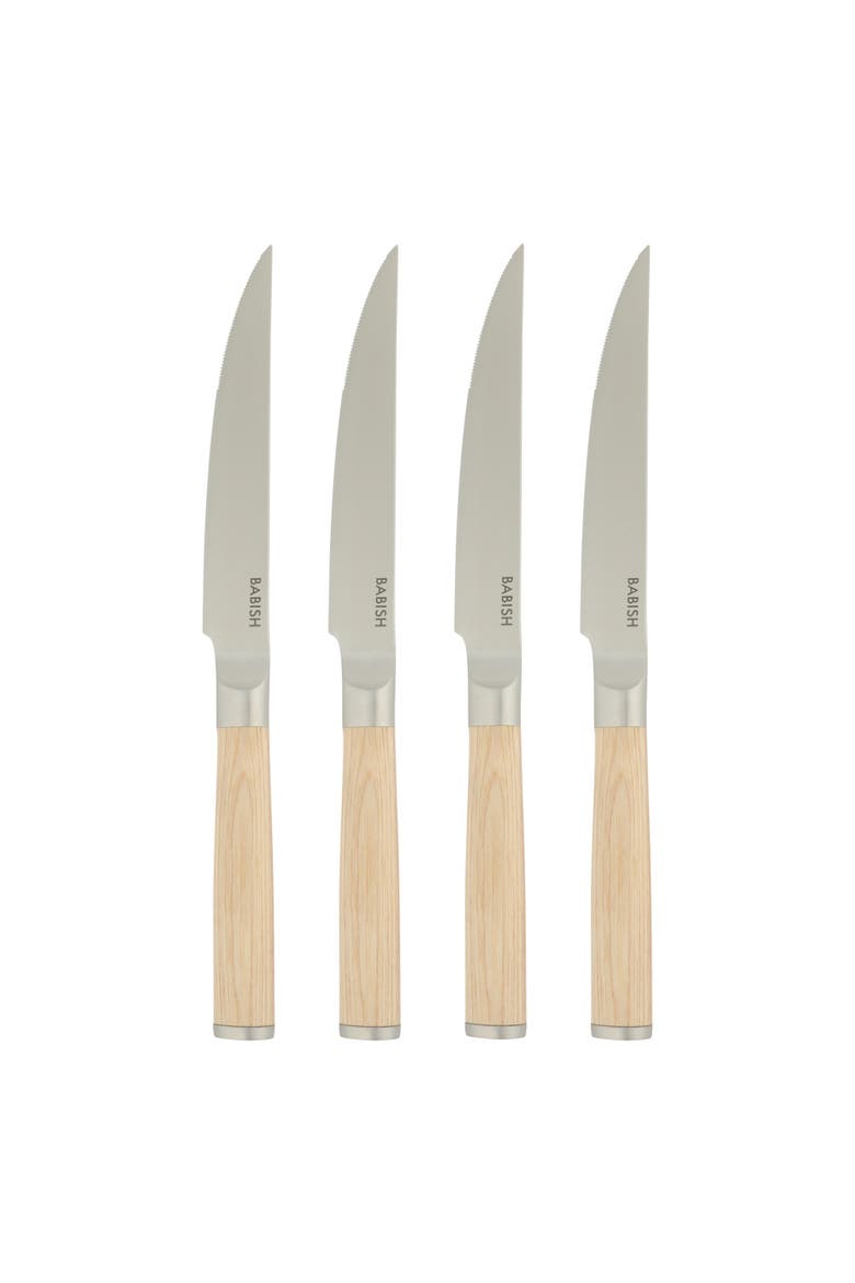 4-Piece German Stainless Steel Steak Knife Set with Pakka Wood Handles, Main, color, Natural