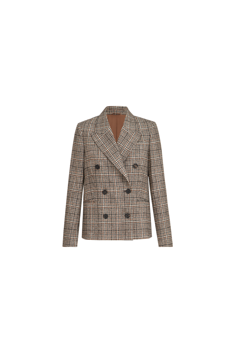 Alpaca and wool Prince of Wales blazer with monili, Alternate, color, Brown