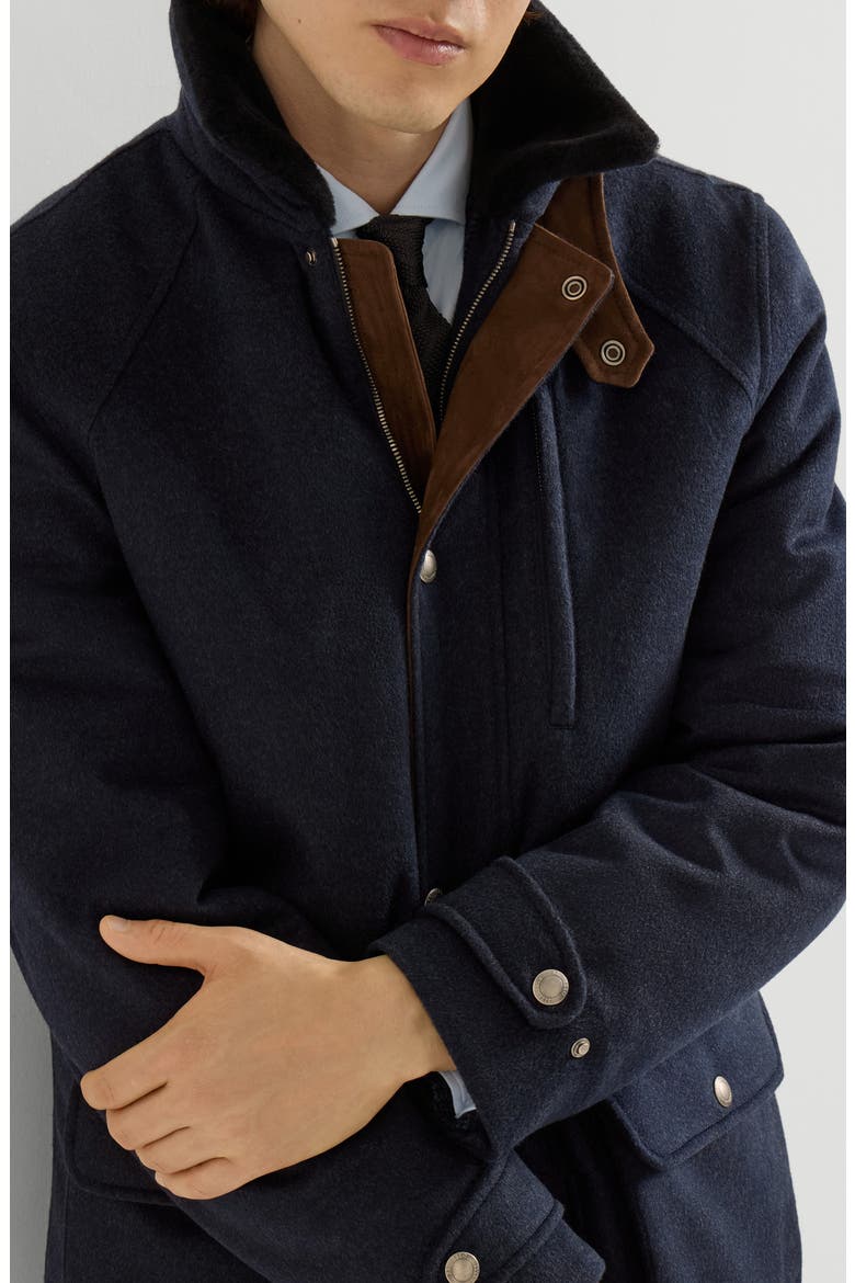 Bonded cashmere beaver cloth field jacket with shearling lining and nappa leather inserts, Alternate, color, Navy Blue