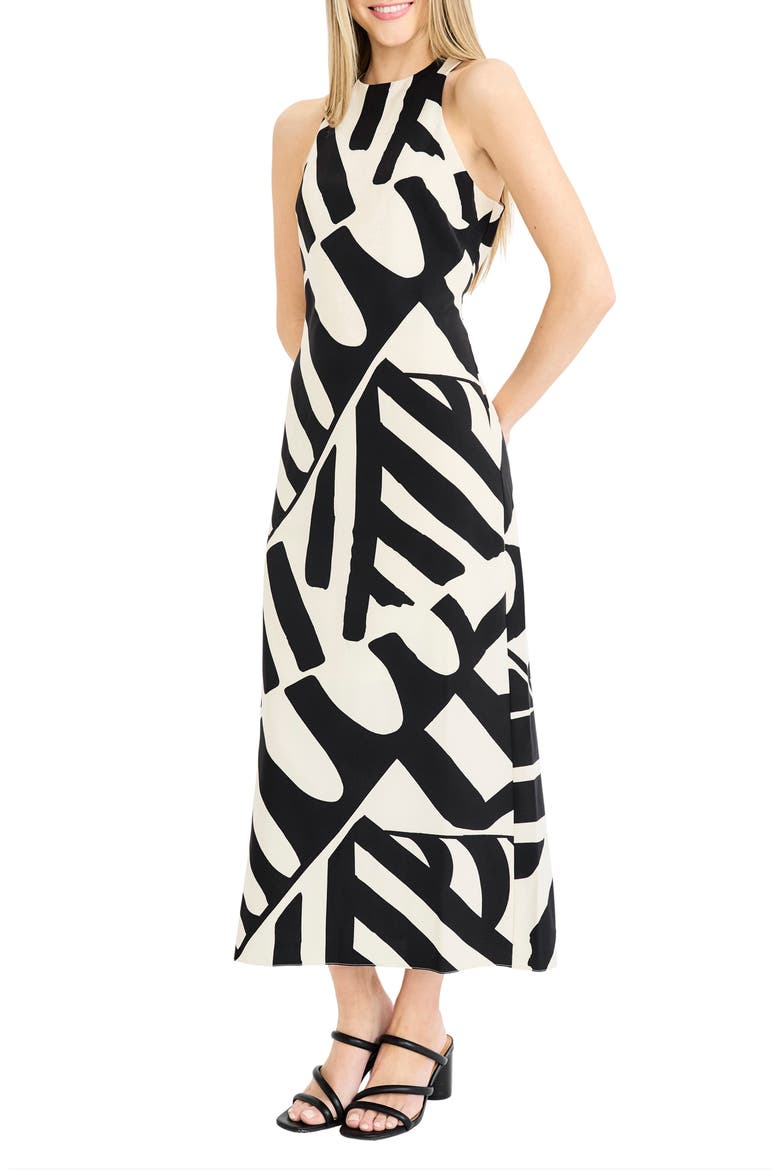 Abstract Print Sleeveless Maxi Dress, Alternate, color, CREAM/ BLACK