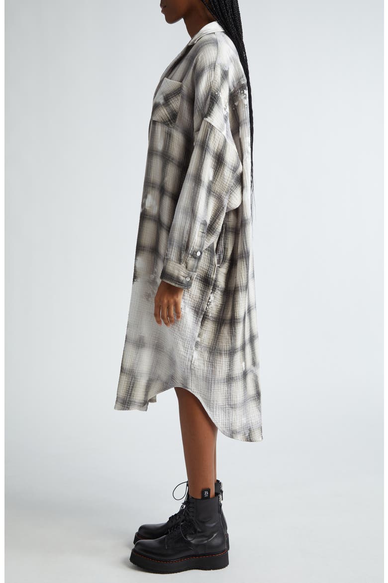 Jumbo Bleached Plaid Long Sleeve Cotton Gauze Midi Shirtdress, Alternate, color, BLEACHED GREY PLAID