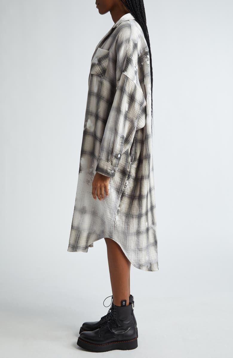 R13 Jumbo Bleached Plaid Long Sleeve Cotton Gauze Midi Shirtdress, Alternate, color, 