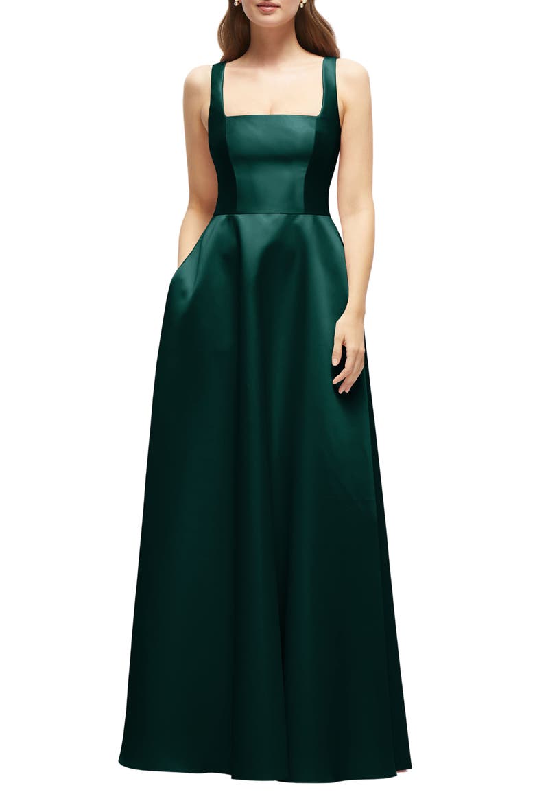 Sleeveless Satin Gown, Main, color, EVERGREEN