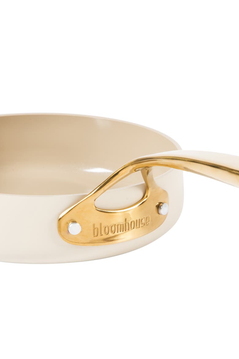 8 Inch Heavy Duty Aluminum Premium PFA Free Ceramic Nonstick Saute/Deep Frying Pan Skillet, Alternate, color, Linen White with Gold Handle