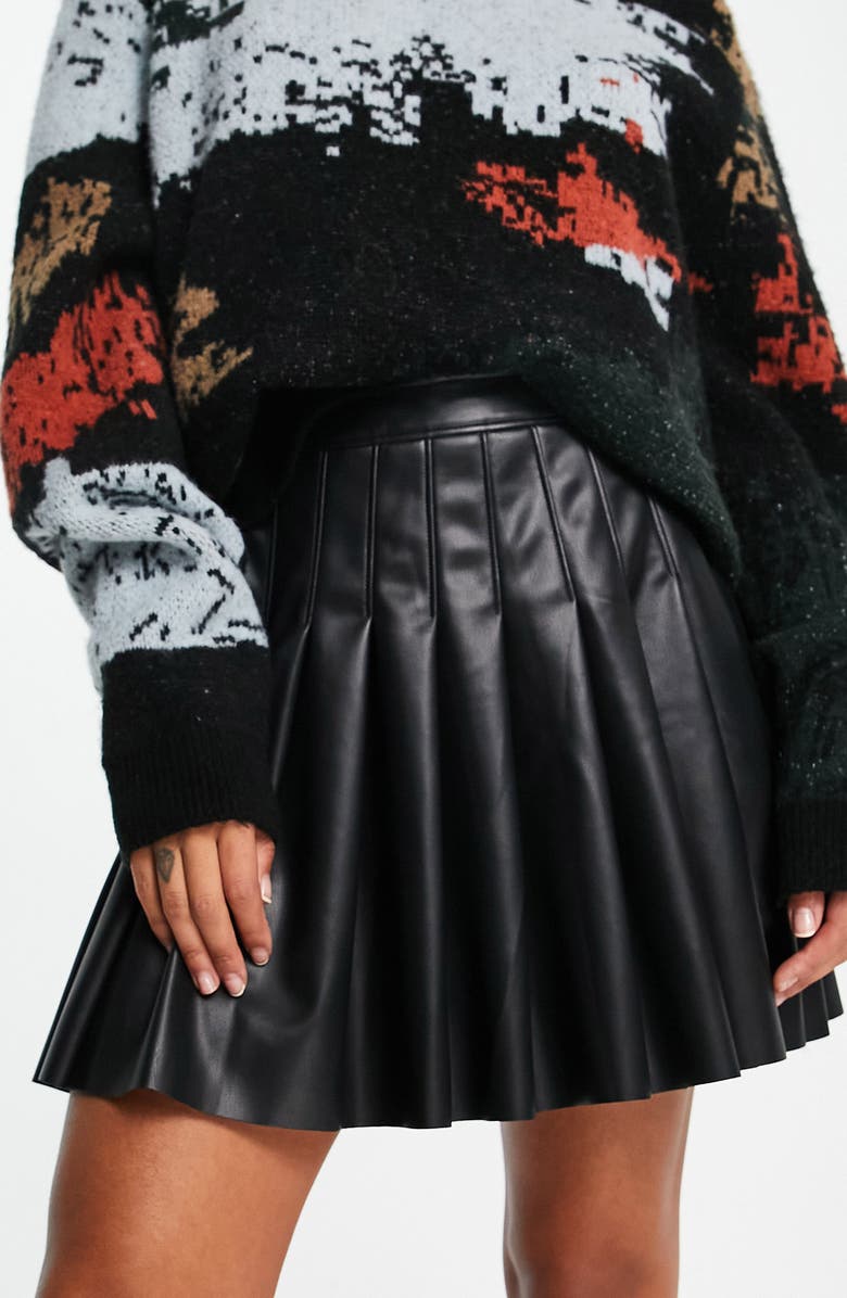 Topshop Pleated Faux Leather Miniskirt, Alternate, color,