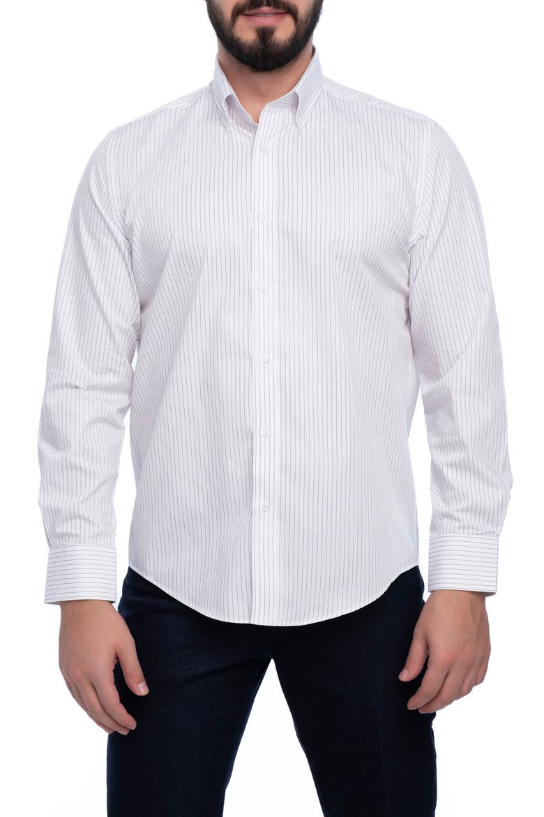 Stripe Cotton Slim Fit Button Down Shirt, Main, color, WHITE