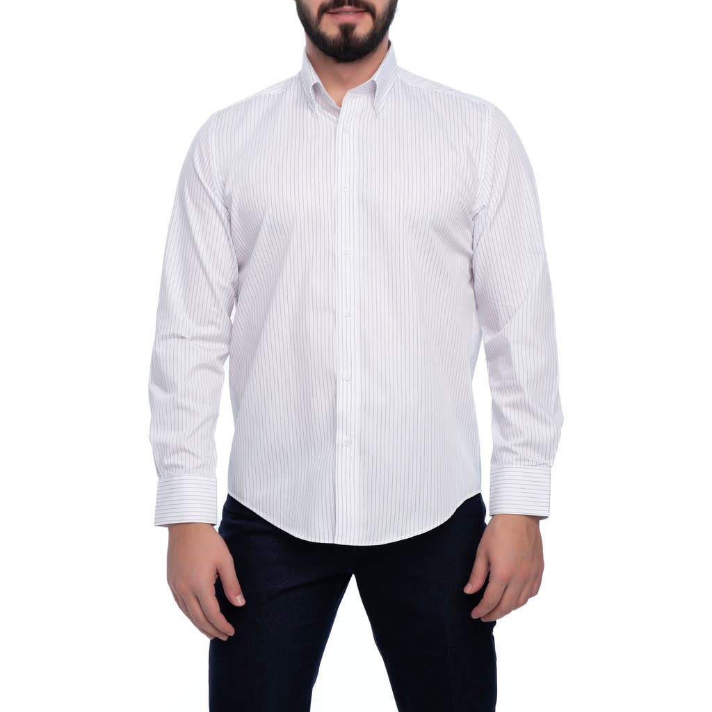 Vellapais Stripe Cotton Slim Fit Button Down Shirt In White