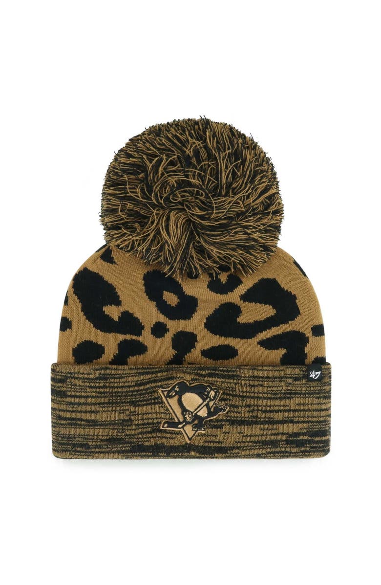 '47 Women's '47 Leopard Pittsburgh Penguins Rosette Cuffed Knit Hat with Pom, Main, color,