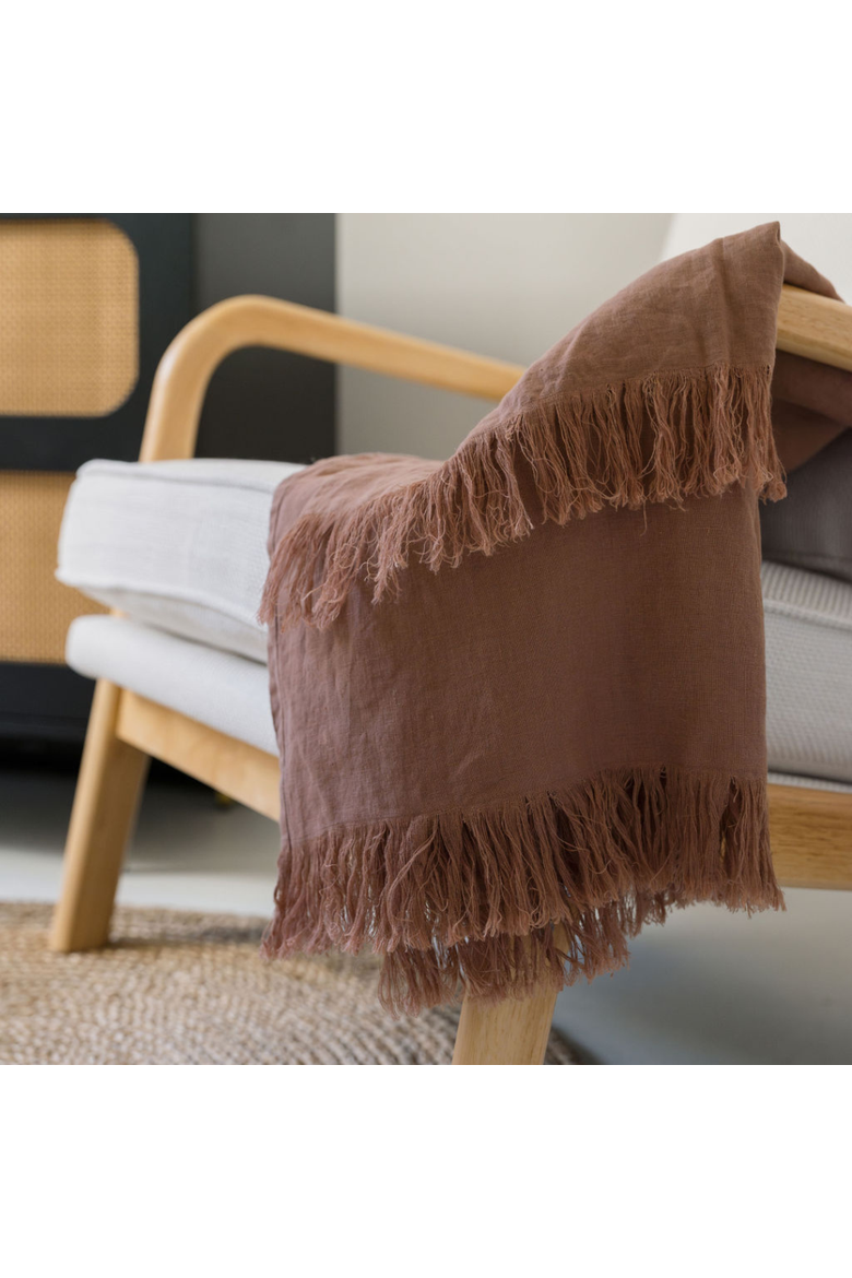 Throw Blanket with Fringe, Alternate, color, Brown