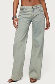 EDIKTED Magda Acid Wash Wide Leg Jeans