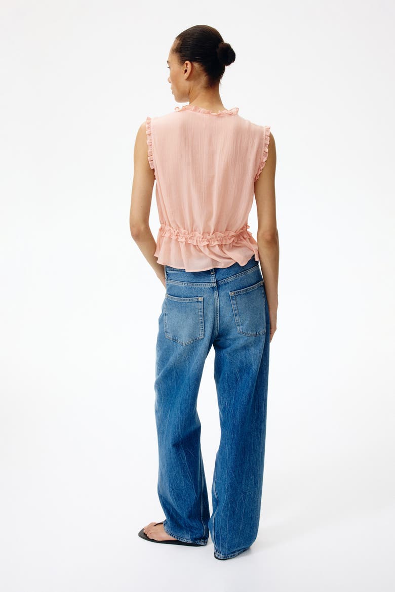 Ruffle-trimmed Lyocell Top, Alternate, color, Peach pink