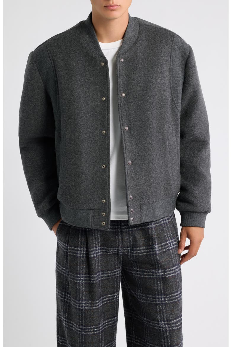 Mercer Felted Wool Blend Varsity Bomber Jacket, Main, color, STORM GRAY
