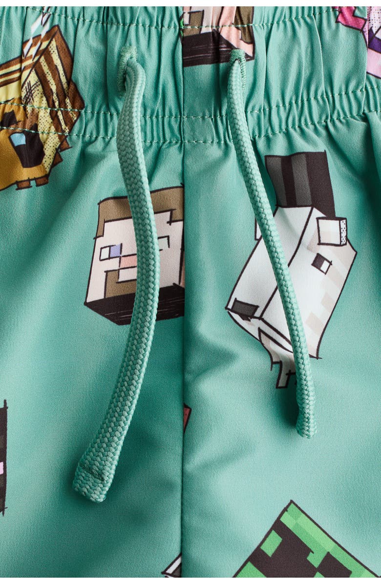 H&M Printed swim shorts, Alternate, color, Green/Minecraft