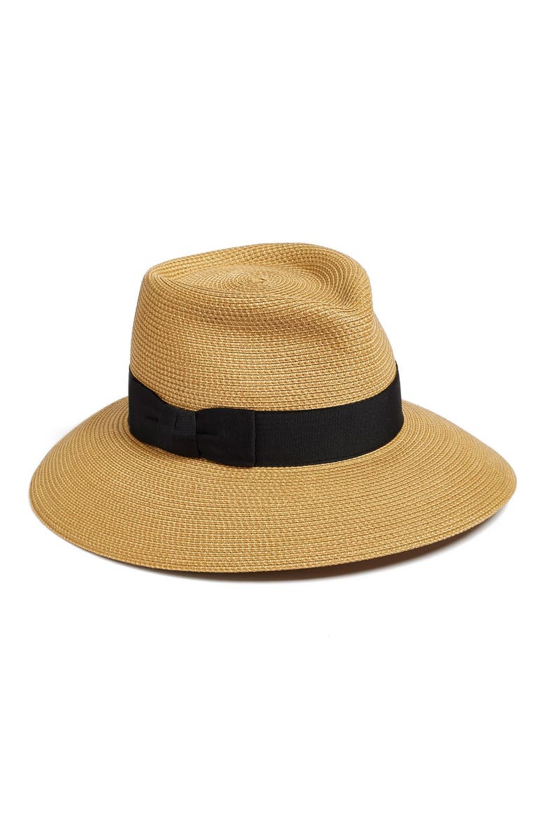 Phoenix Packable Straw Fedora Sun Hat, Main, color, NATURAL/ BLACK