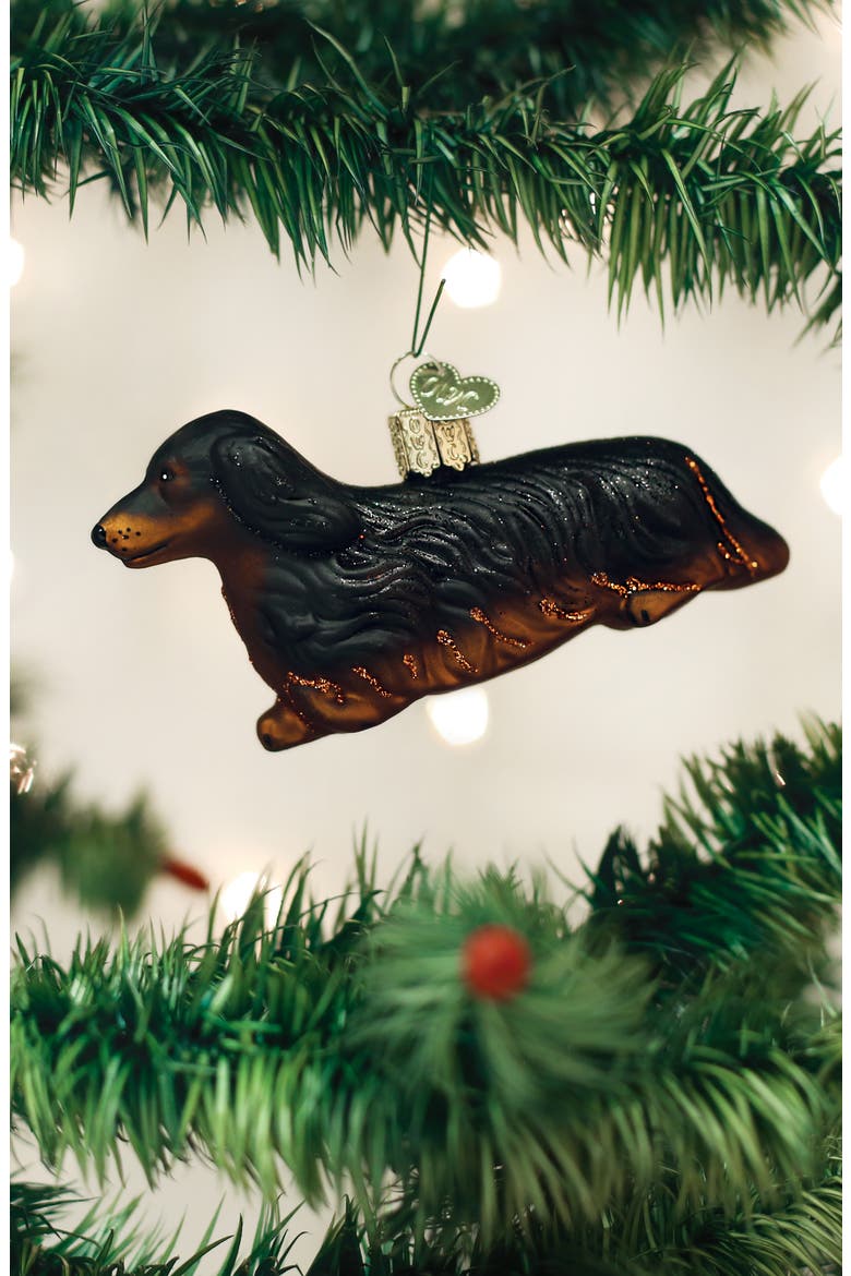 Long-Haired Dachshund Christmas Ornament, Alternate, color, BLACK/ BROWN