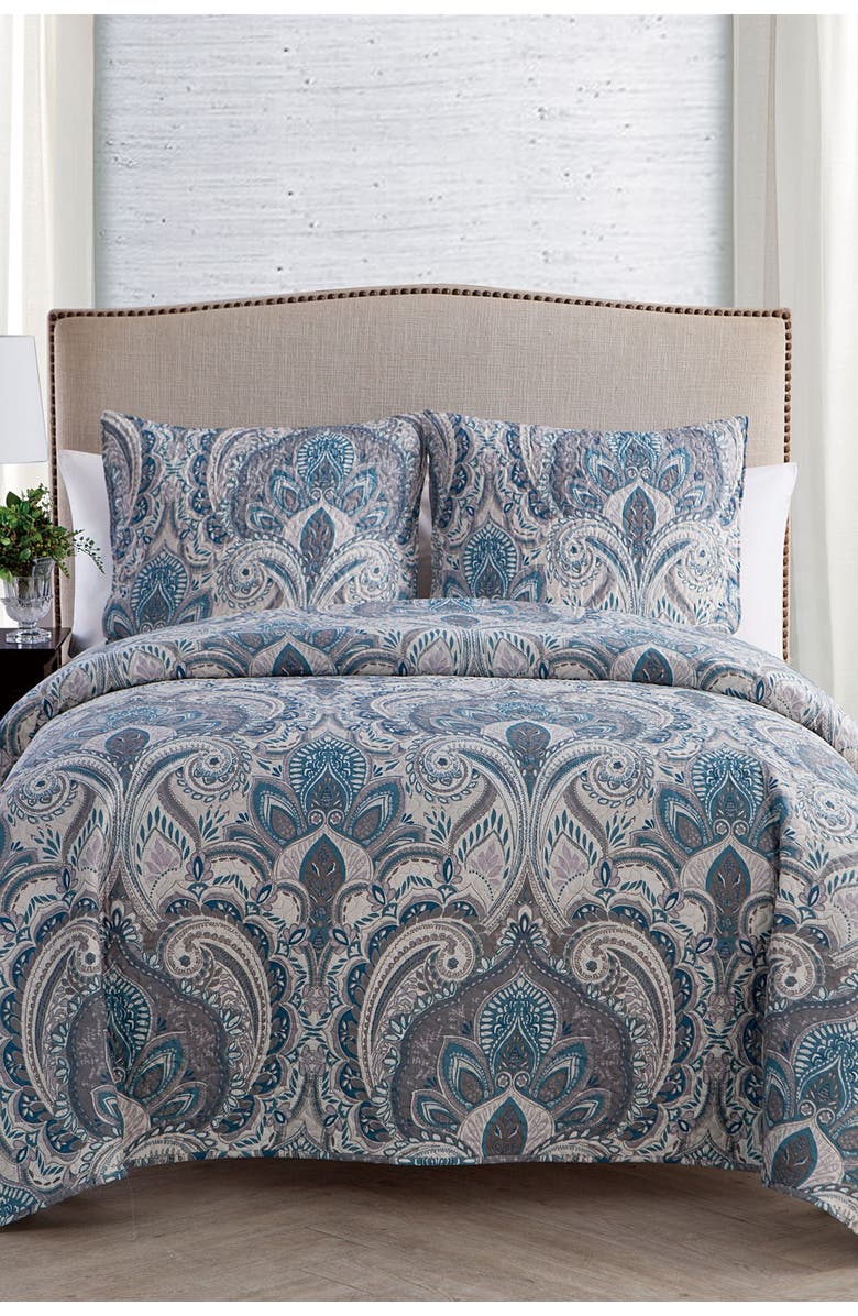 VCNY HOME Lawrence Damask Quilt Set - Full/Queen, Alternate, color, Blue