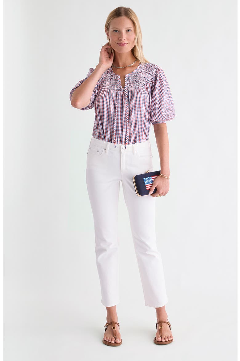 Devin Check Puff Sleeve Top, Alternate, color, MARINER