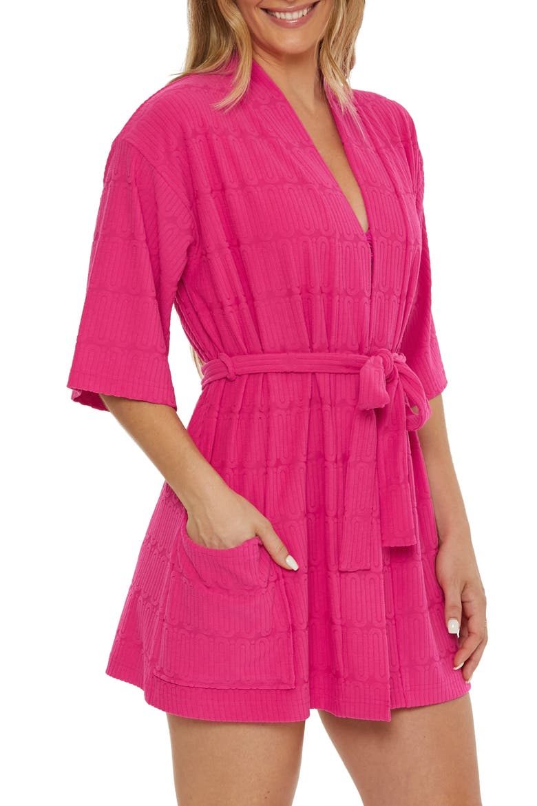 Skyfall Jacquard Terry Cover-Up Robe, Alternate, color, BOUGANVILLE