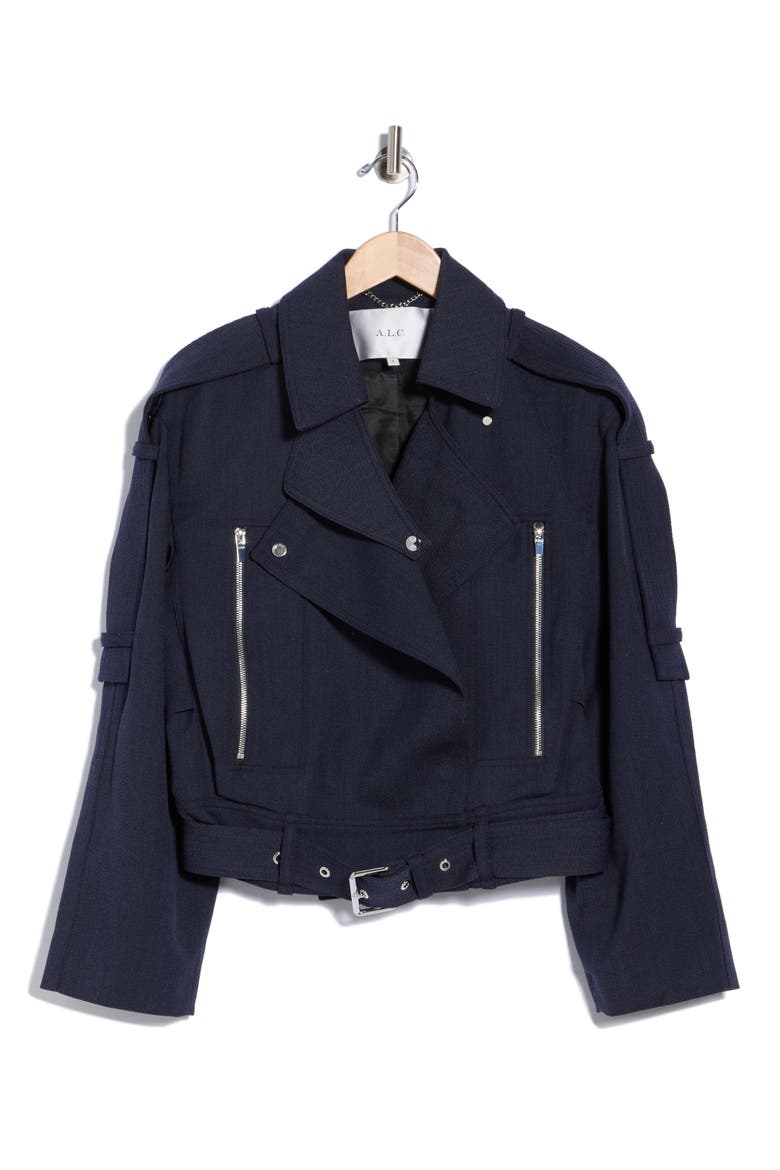 Marvin Wool Blend Moto Jacket, Main, color, NAVY MELANGE