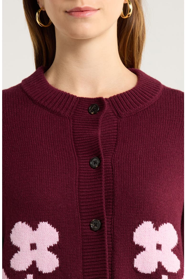 Mavie Intarsia Floral Cardigan, Alternate, color, GARNET DAISY