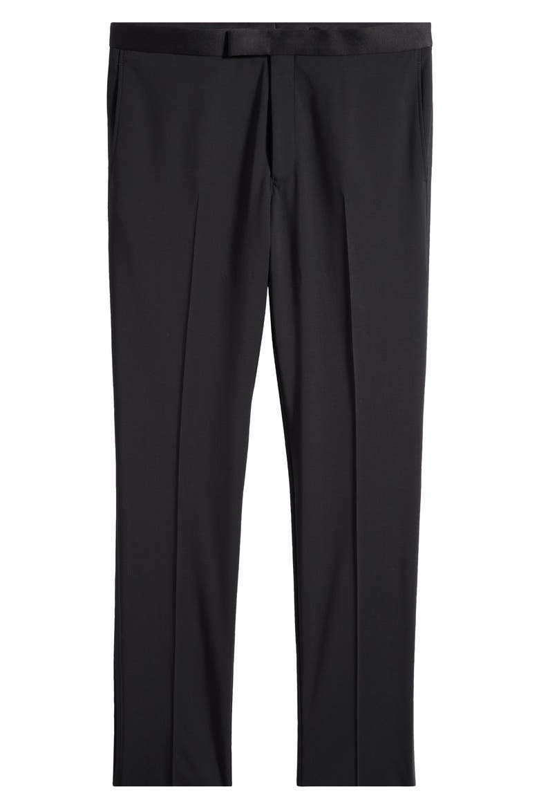 Phoenix Black Flat Front Super 130s Wool Tuxedo Pants, Main, color, BLACK