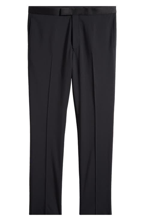 Phoenix Black Flat Front Super 130s Wool Tuxedo Pants