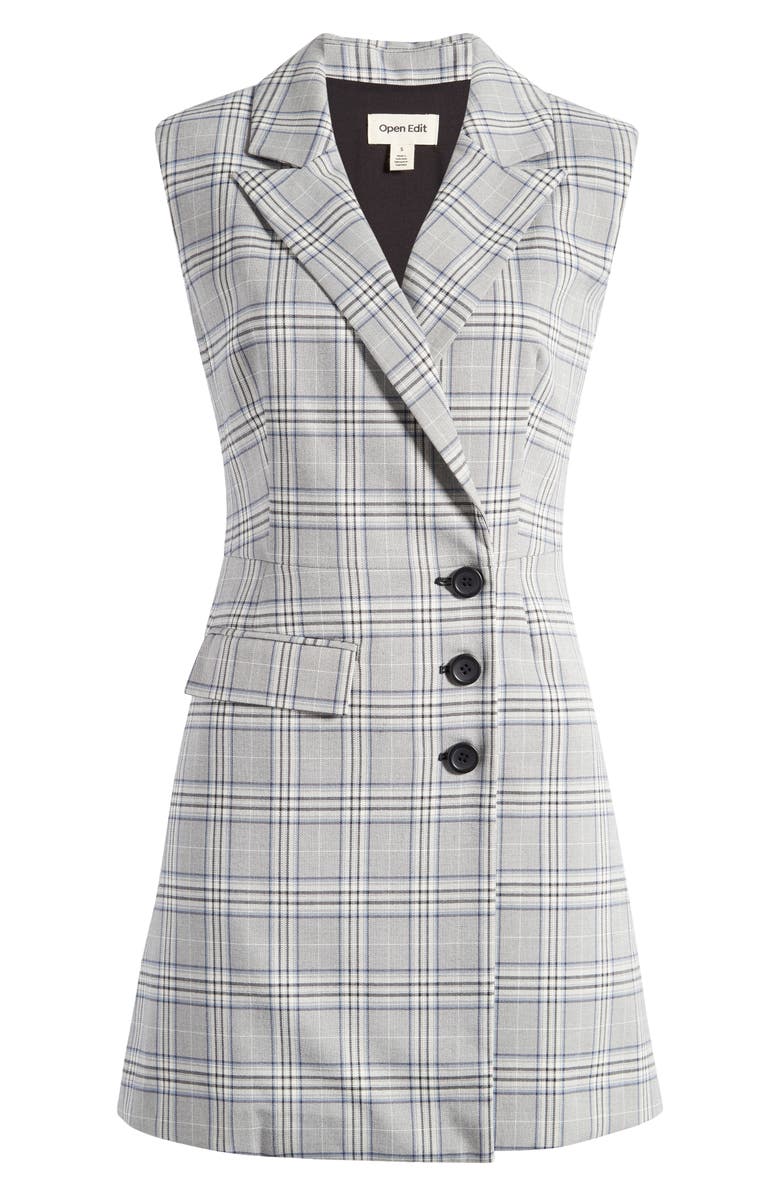 Open Edit Plaid Side Button Blazer Dress, Alternate, color, Black- Blue Poly Check